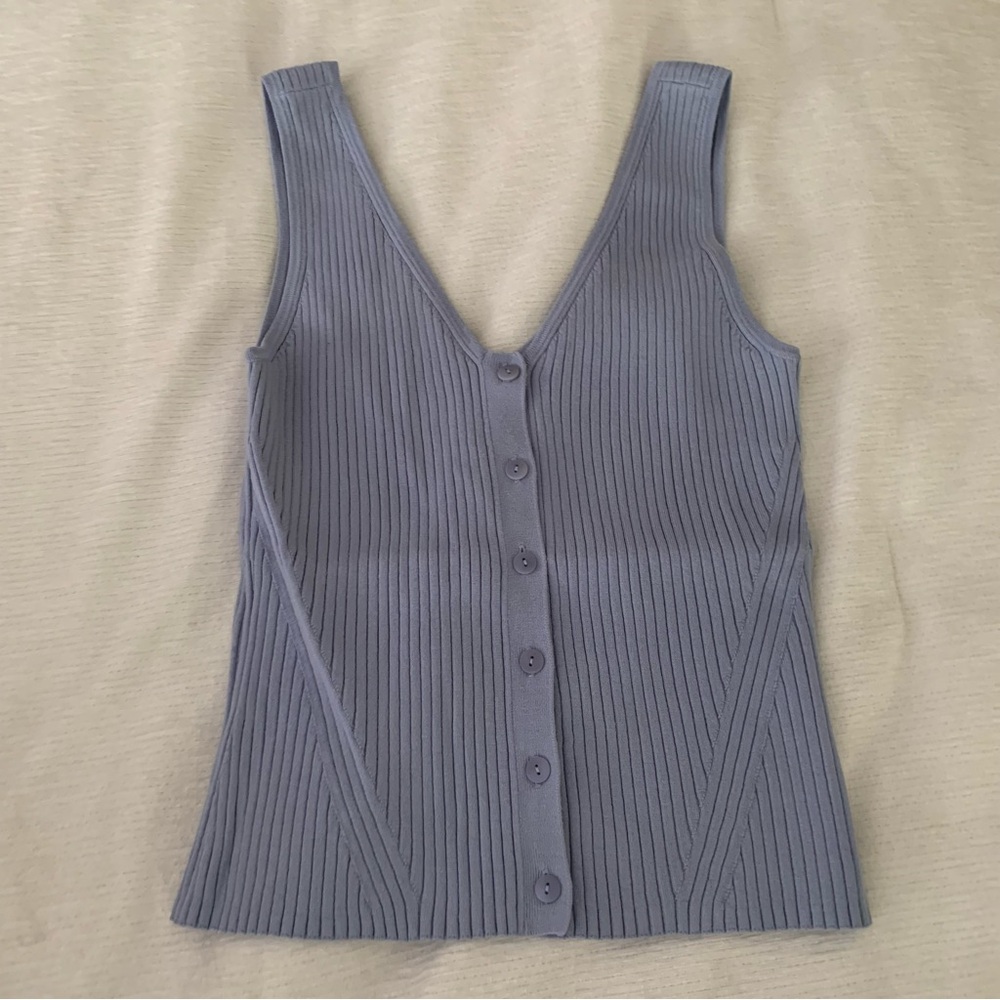 Blue ribbed sweater tank